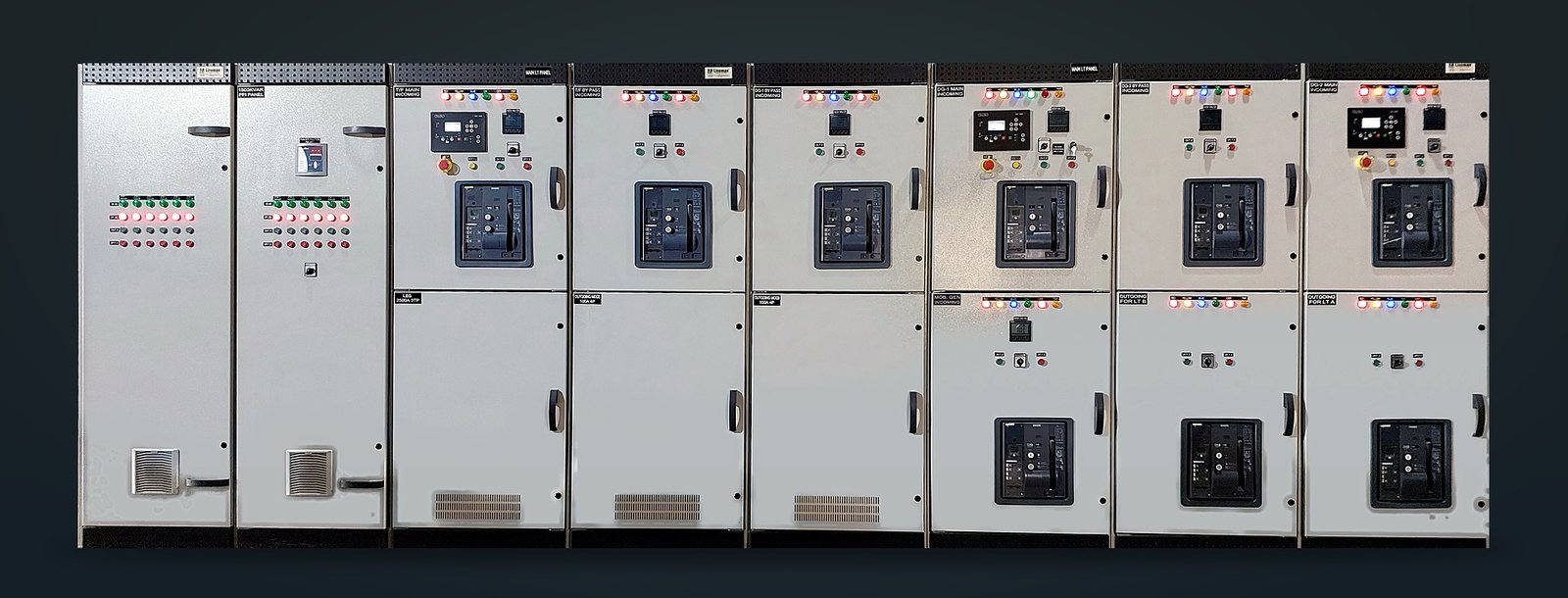 ZONG data centre main low tension panel line-up with power factor improvement panels and incomer air circuit breakers